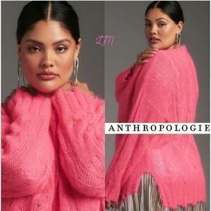 Anthropologie The Posey Stitchy Distressed Sweater Rose Pink‎ Size Small